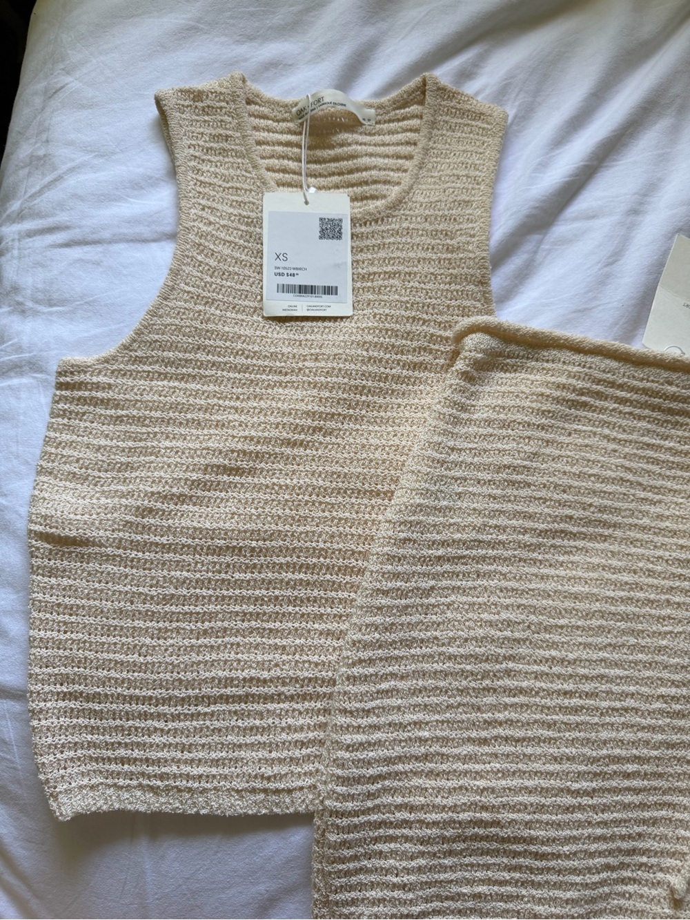 Textured Knit Tank Top and Skirt Set - Cream